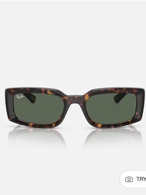 Ray-Ban Tortoiseshell Rectangular Sunglasses with Dark Green Lenses